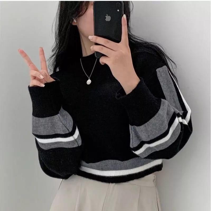 AFI - EC - RJT Kyuna Sweater Rajut Crop top Knit Wanita  Oversize Murah Halus Korean Style