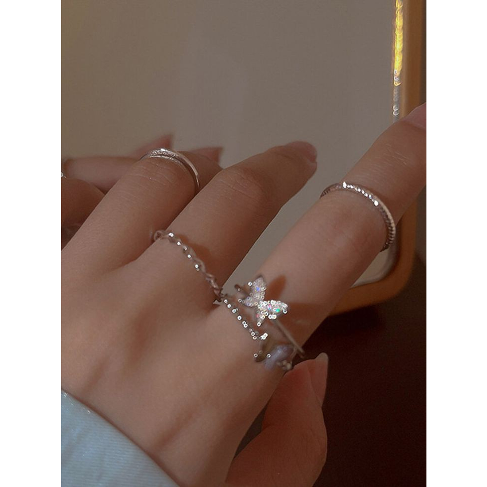 Import Set 5pc Perhiasan Cincin Kristal Mutiara Emas Perak Bentuk Hati Model Hollow Fashion Korea