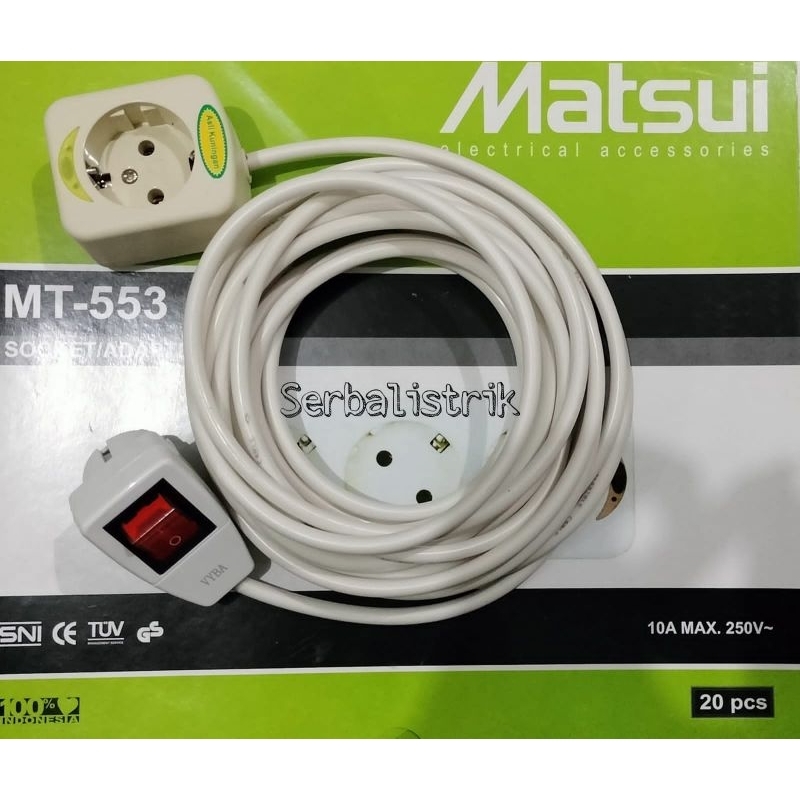 Stop kontak MATSUI 1,2,3,4,5,6 lubang+Kabel 1,2,3,4,5,6,7,8,9,10M+Steker lampu ON/OFF