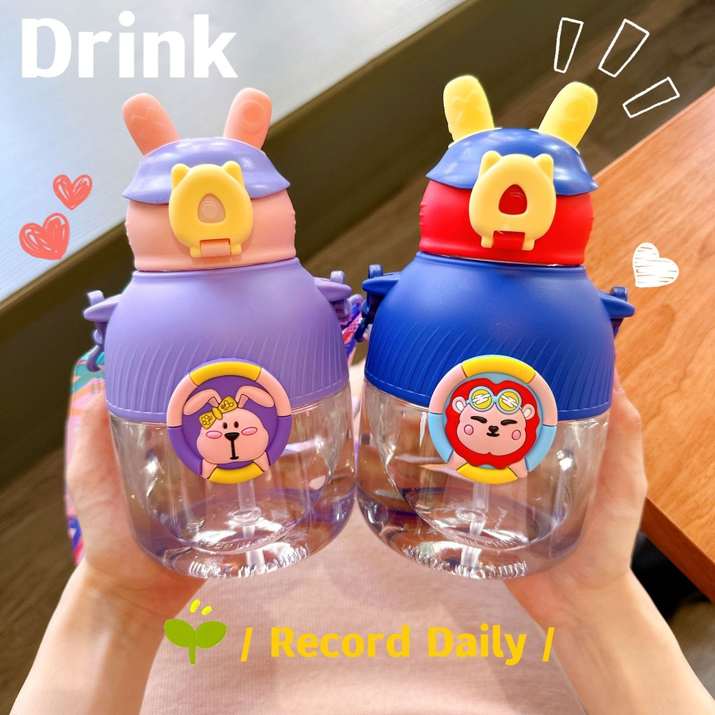 Botol Minum Anak Botol Minum Lucu Karakter Kartun Kapasitas 550ml + Sedotan Dan Tali 277-278 BPA FREE