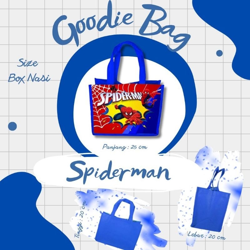 

Tas Ultah Spiderman biru / Tas Ulang Tahun Anak / Tas Aqiqah / Goodie Bag Souvenir Besek Kantong Custom Nama Dan Foto