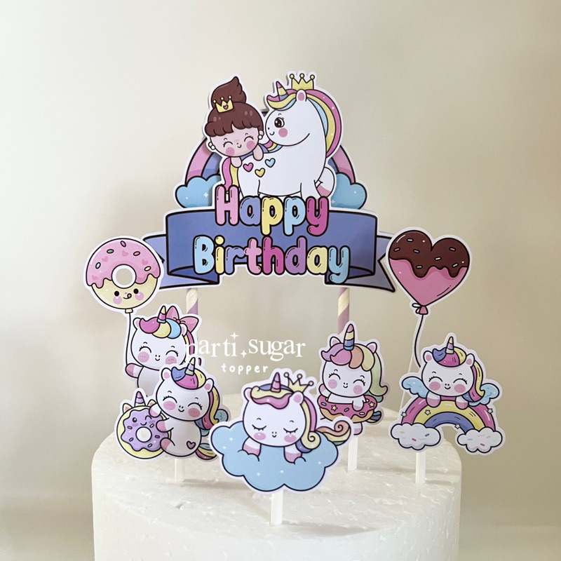 Custom Cake Topper 3D Hiasan Kue - Dekorasi Ulang Tahun - Karakter Unicorn Girl