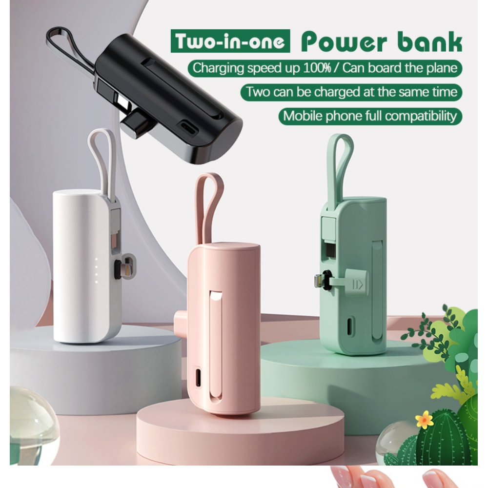 Mini Powerbank Capsul Portable 5000mAh USB Ganda - Lightning &amp; Type C