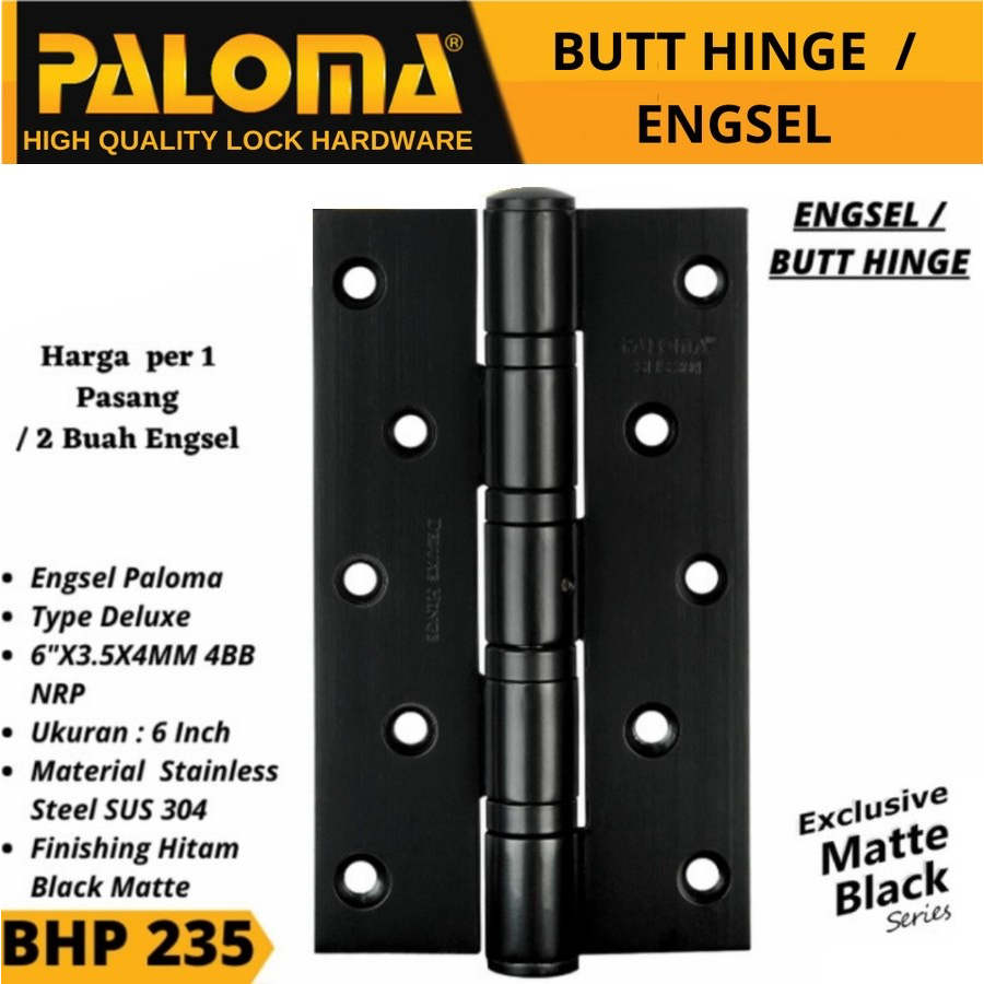 PALOMA BHP 235 6"X3.5X4MM 4BB NRP BLACK MATTE HINGE Engsel Pintu HITAM