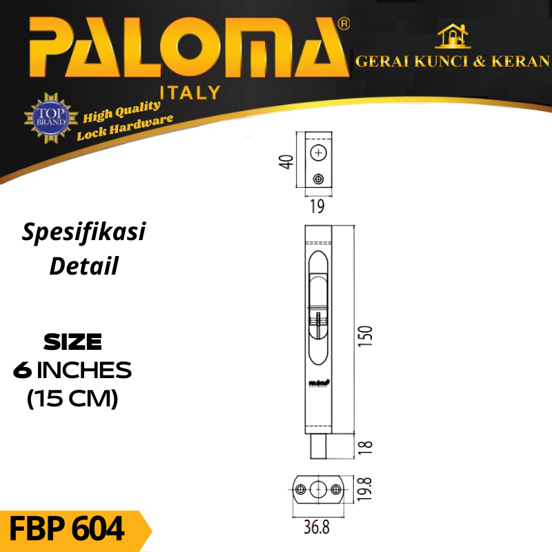 PALOMA FBP 604 Flush Bolt  SABRINA 6&quot; Grendel Tanam Slot Pintu ANTIQUE RAB