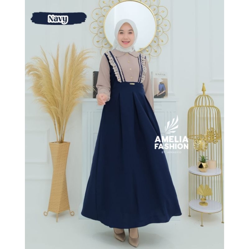 Dress ALULA by amelia fashion cringkle gamis renda kekinian