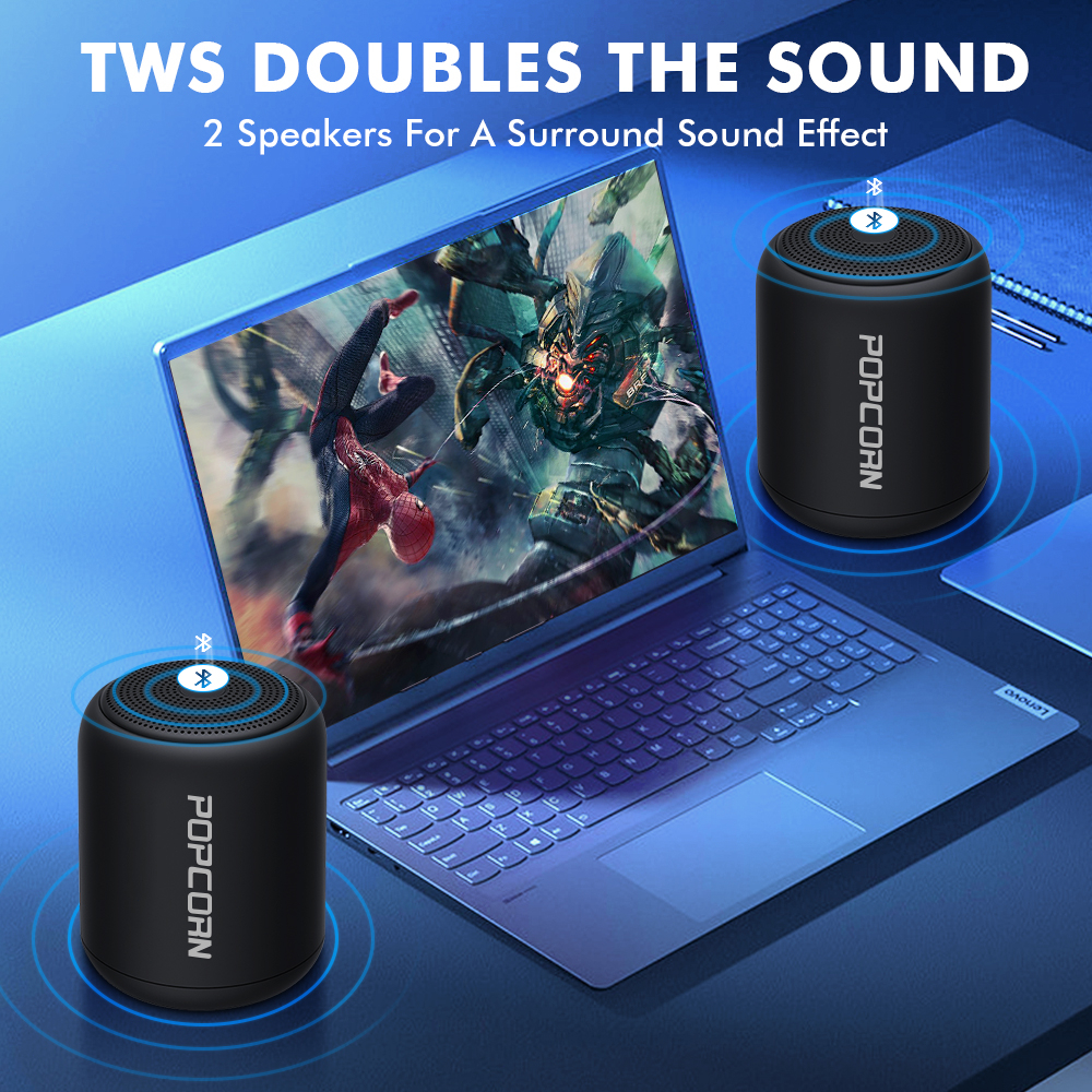 Popcorn Bluetooth 5.3 Speaker with Mic,TWS,MINI Portable Speaker Wireless Waterproof Speaker