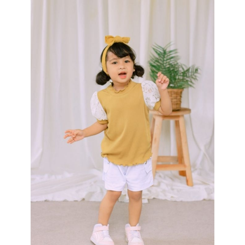 2-4 Tahun Kaos anak Perempuan BROKAT RIB KNIT Atasan Anak Brokat Blouse Anak