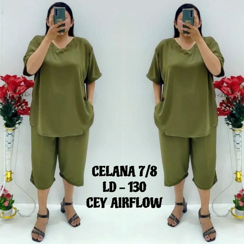 CNC - Viral Wanita Dewasa Terbaru/Stelan Celana 7/8 V 5XL Cey Airflow Cringkel Polos