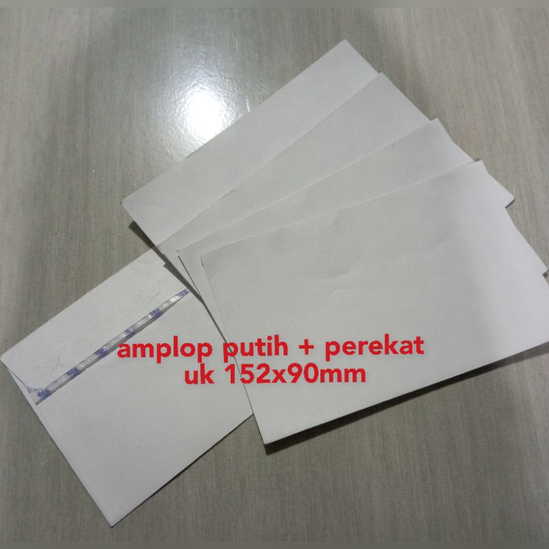

amplop putih + perekat 1bungkus isi 5