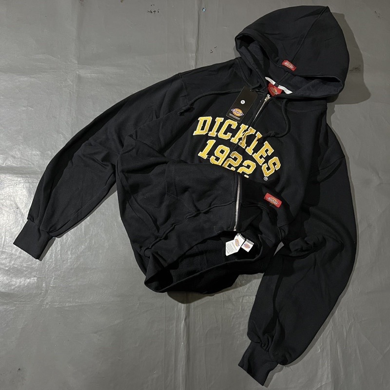 Jaket Sweater Hoodie Zipper Hoodie Dickies Arch Logo Font Bordir Fulltag Label Pria Wanita Terlaris