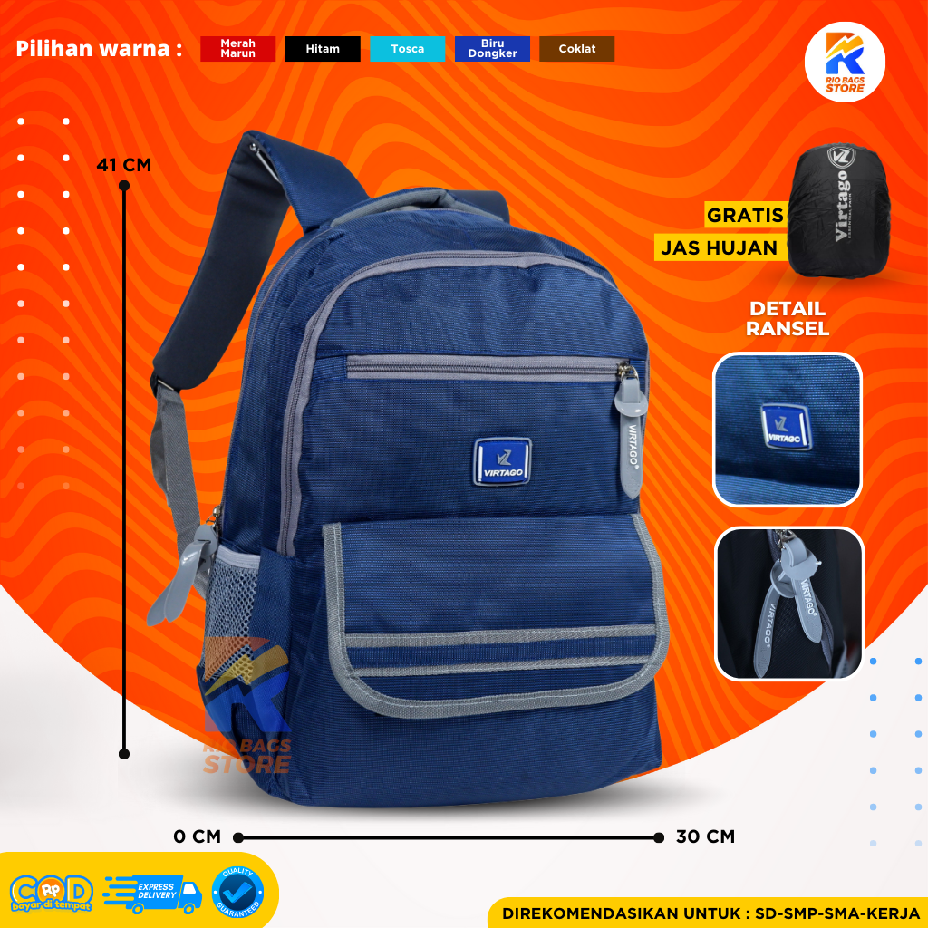 Tas Ransel Virtago/Tas Sekolah SD-SMP-SMA-KERJA/Tas Laptop Untuk Kerja Unisex