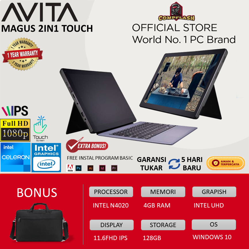 LAPTOP AVITA MAGUS 2IN1 TOUCH - INTEL N4020 RAM 4GB 128GB WINDOWS 10 11.6FHD IPS