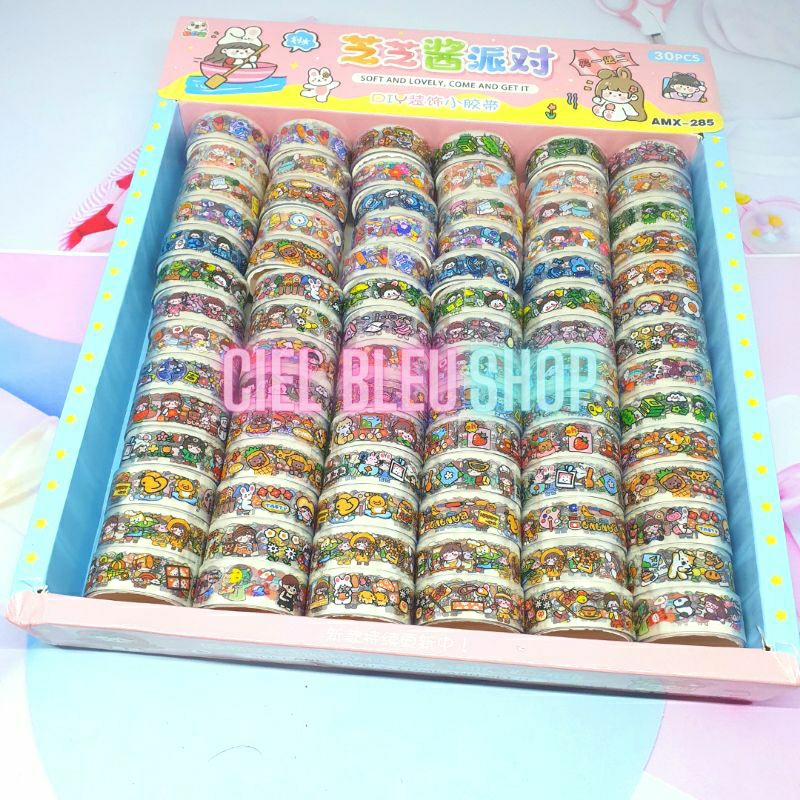 [ 30 ROLL / 1 BOX ] STIKER ROLL TRANSPARAN TAPE DECO MOMO / TAPE BENING KARAKTEE