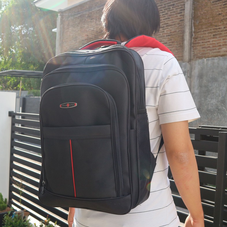 Ransel Gendong Pria Polo Mikro Hitam Tas Punggung Laptop Cowok SMP SMA Keren Berkualitas Keren Awet Backpack Pria Hitam Polos Tebal Bonus raincover Murah