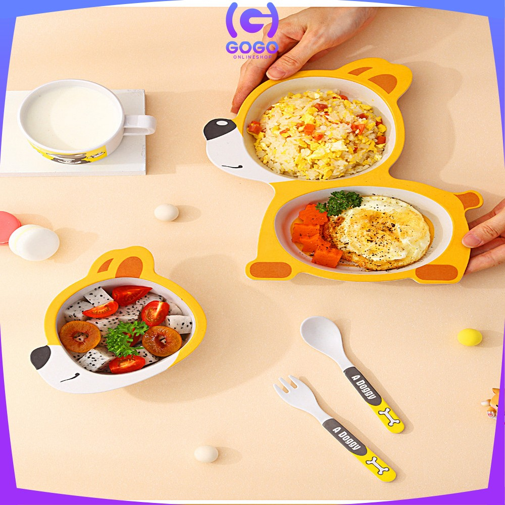 GOGO-C855 Set Alat Makan Anak 5 in 1 Karakter Binatang Tempat Makan Balita / Set Mangkuk Anak Motif Animal Perlengkapan Makan Anak