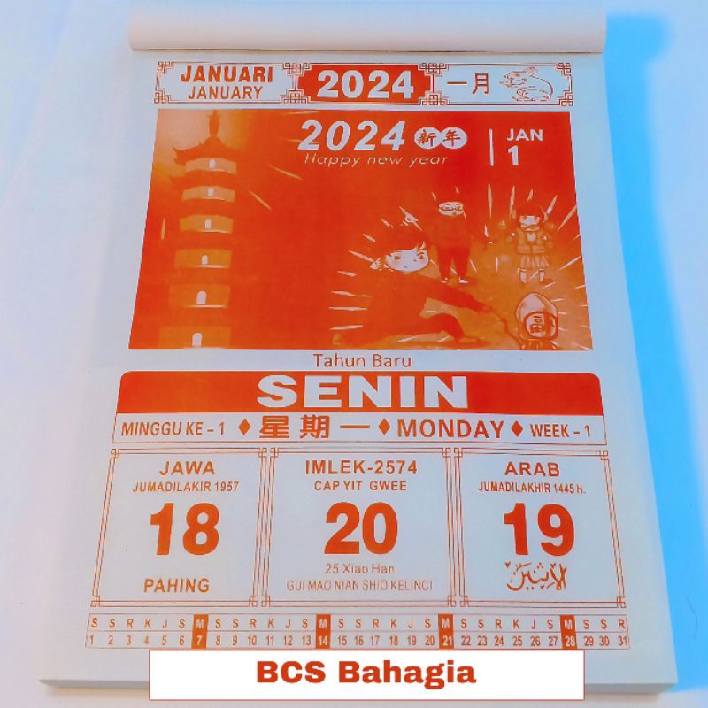 Kalender Calendar Chinese Harian Sobek Tahun Baru 2024 Ukuran Jumbo Besar Lokal China New / Calender Robek Cina Jawa Arab Shio Naga Kayu Big Size Bagus New Year