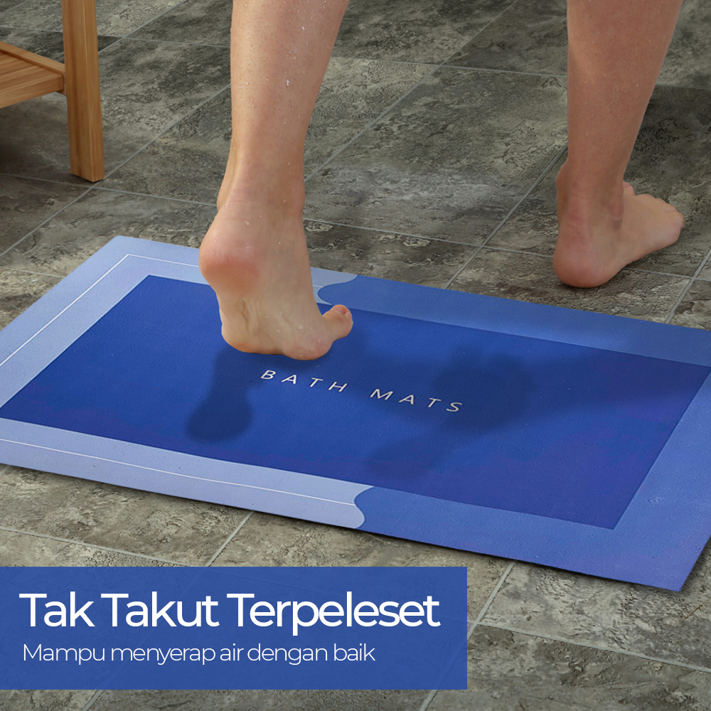 Keset Kamar Mandi Anti Slip Absorbent Rectangle 60 x 40 cm - DT4 - Blue