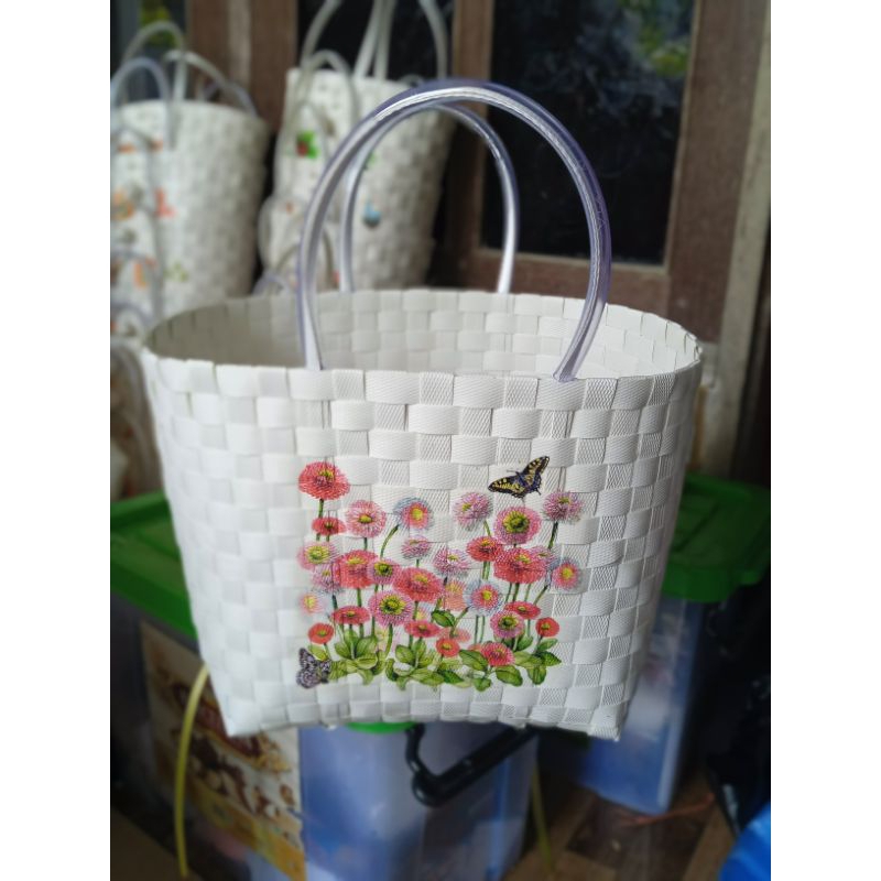 tas kotak 20x20 , tas decoupage , tas anyaman , tas berkat