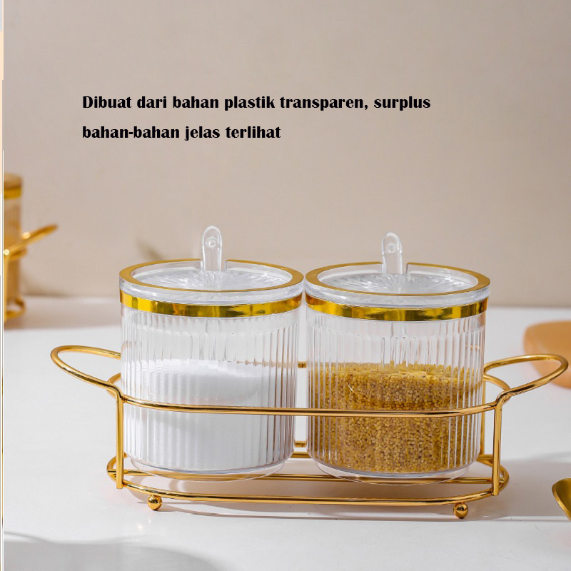 Mi.more Tempat Bumbu Dapur Set Isi 3 / Isi 4 / Transparent Gold Kotak Bumbu Dapur Mewah