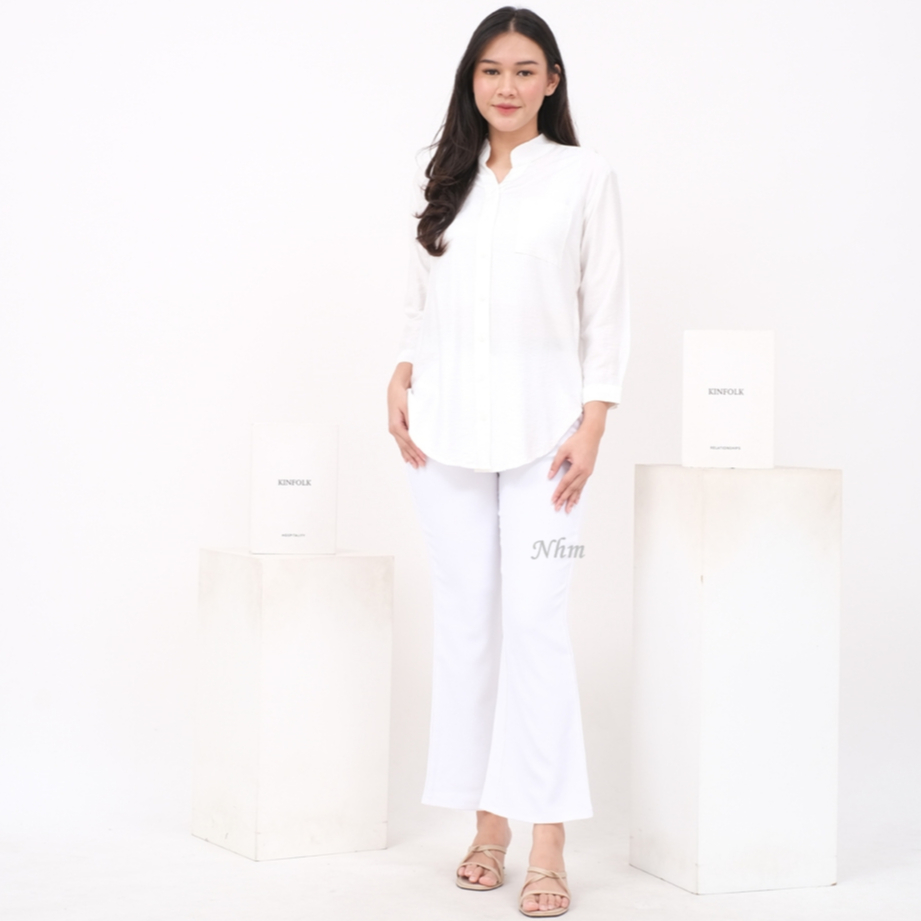 Nhm Kemeja Kerah Shanghai Wanita Polos Polo Linen