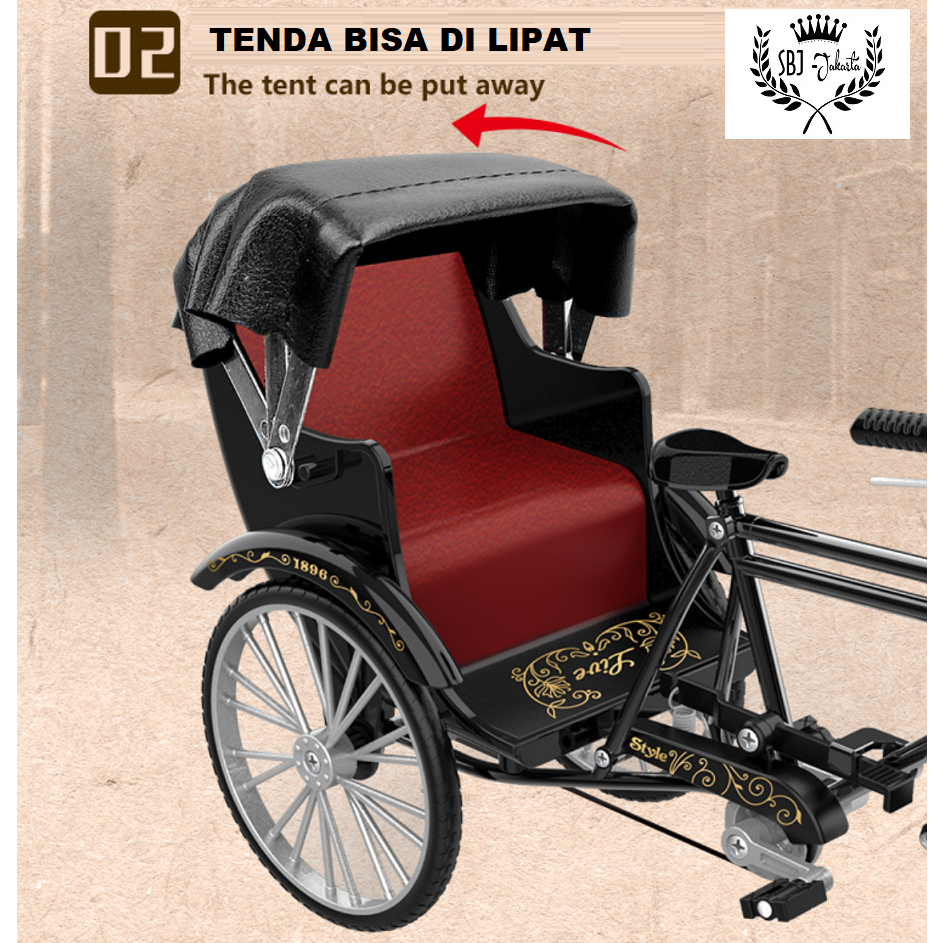 Diecast BECAK ANTIK ORIENTAL RICKSHAW SEPEDA Klasik Skala 1:10