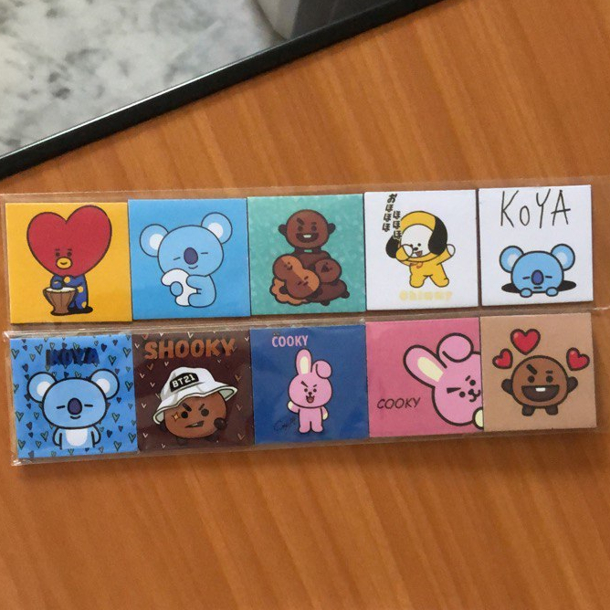 Magnet Set Isi 5 BT21 Ukuran 4 x 4 cm Stiker BTS Boneka Figure Koleksi