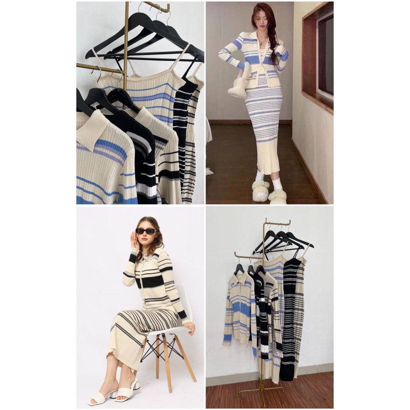 Neva One Set dress Cardigan Premium | One Set Knit Korea Premium | Set Bumil Casual Fancy