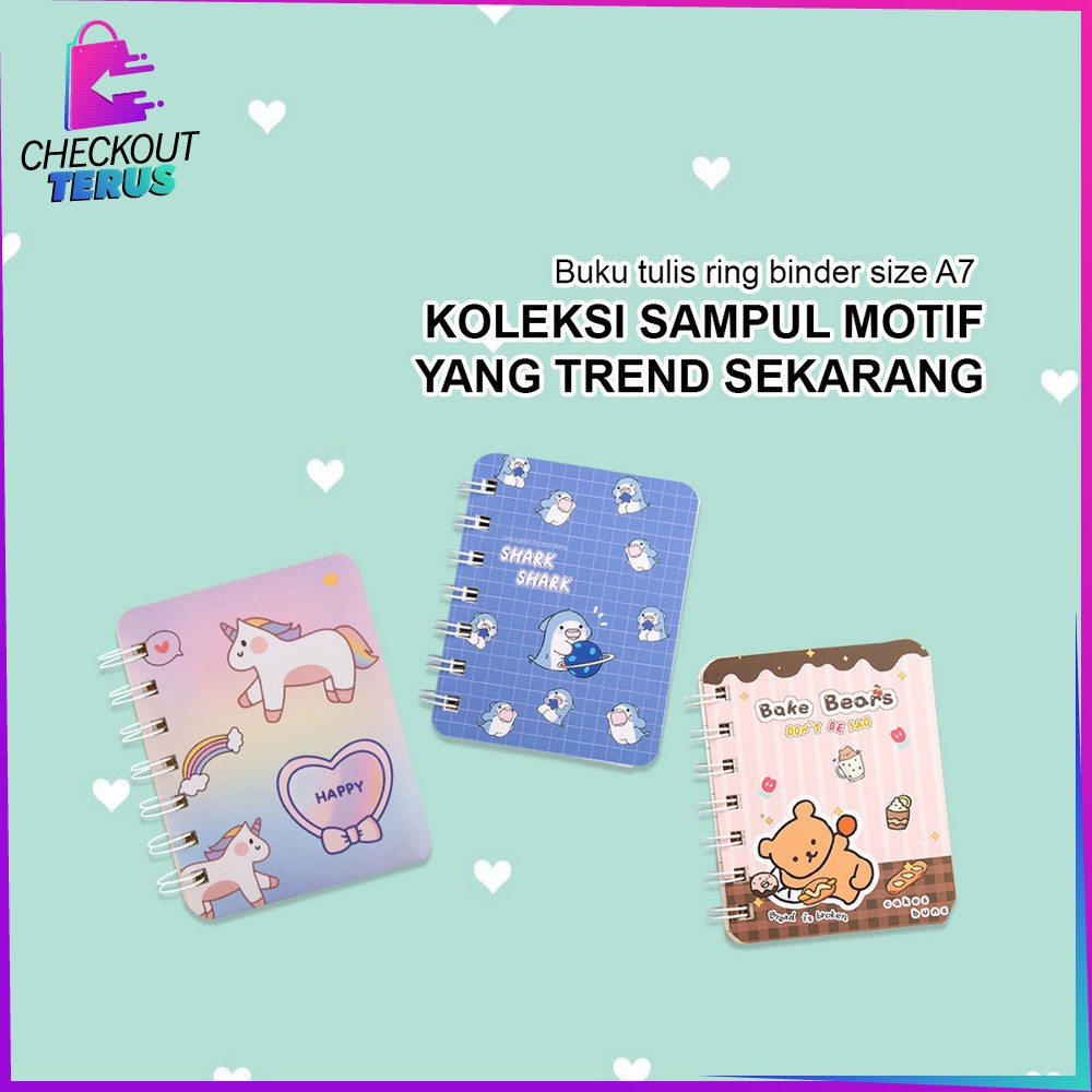 CT A58 Buku Catatan Kartun Memo Kecil A7 80 Lembar Portable Buku Kecil Notebook Ring Motif Mini Book