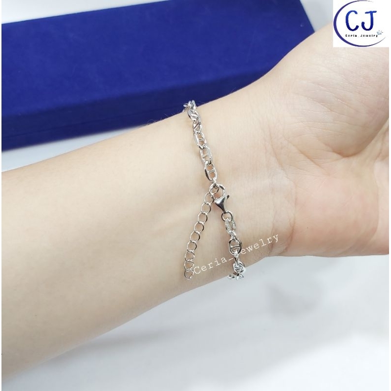 Gelang Tangan Wanita Perak Asli Silver 925 Lapis Emas Putih Model Rantai C'artir Variasi VanCleef Hitam Simple - Perhiasan Perak Asli