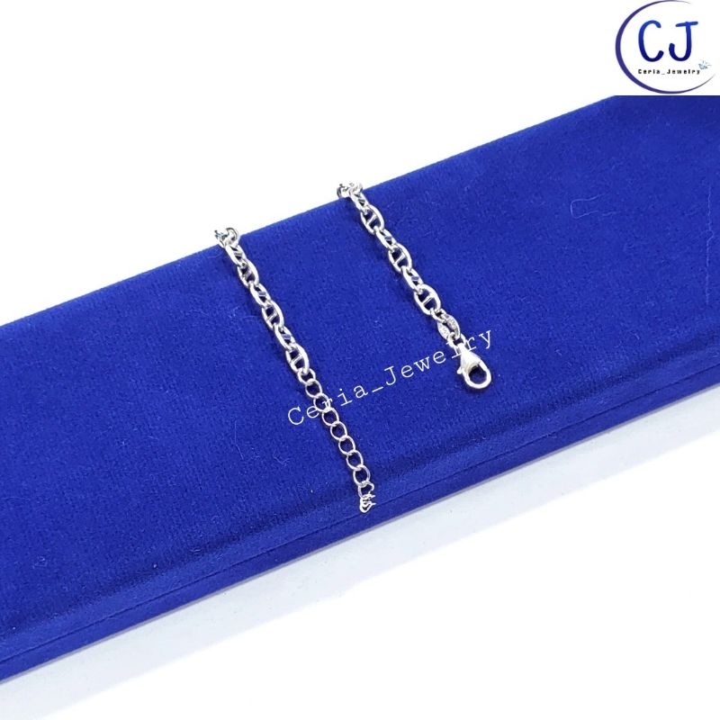 Gelang Tangan Wanita Perak Asli Silver 925 Lapis Emas Putih Model Rantai C'artir Variasi VanCleef Hitam Simple - Perhiasan Perak Asli