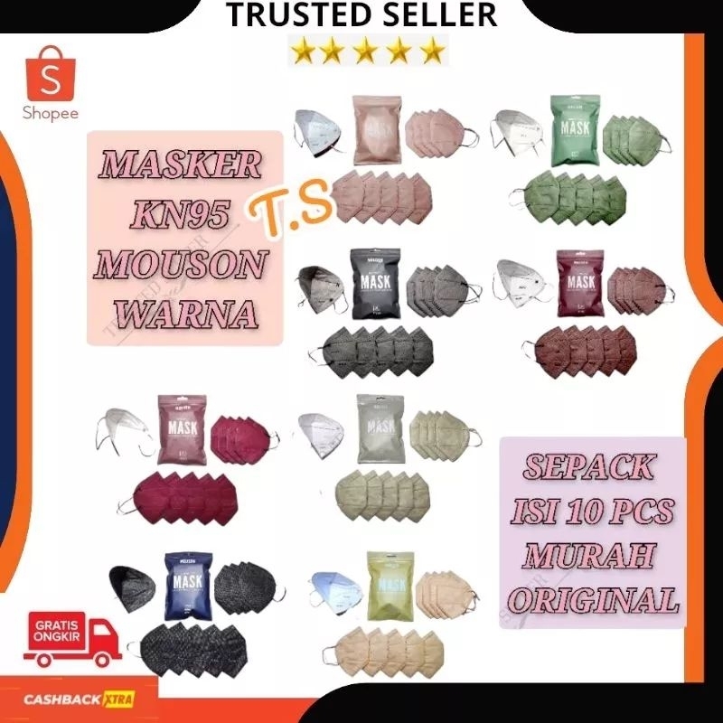 KN95 ISI 10PCS MOUSON MASKER MEDIS 5PLY IJIN KEMENKES 5 PLY EMBOSS WARNA