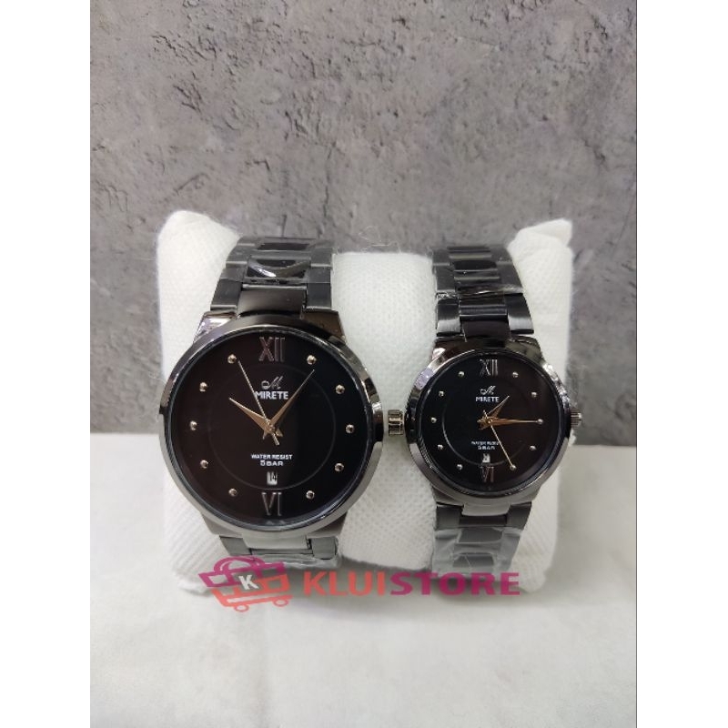 JAM TANGAN MIRETE ORIGINAL RANTAI TGL HITAM COUPLE WANITA & PRIA BE MURAH WATER RESISTANT
