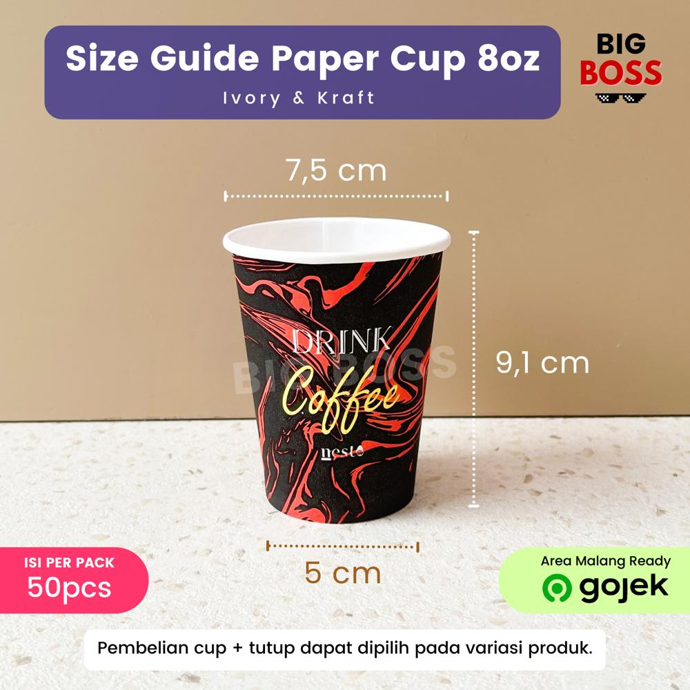 [ISI 50PCS] Paper Cup 8 Oz (240ml) / Gelas Kertas Kopi Teh Polos Motif Tahan Panas / Hot Paper Cup Kraft