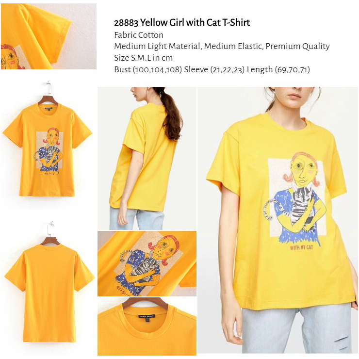 28883 Kaos Wanita Kaos Kuning Yellow Print T Shirt