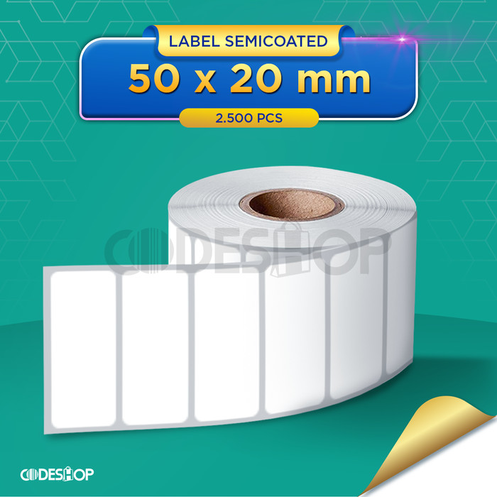 Stiker Label Semicoated 50x20mm 1 Line isi 2500 Pcs Core 1&quot;Gap Perforasi