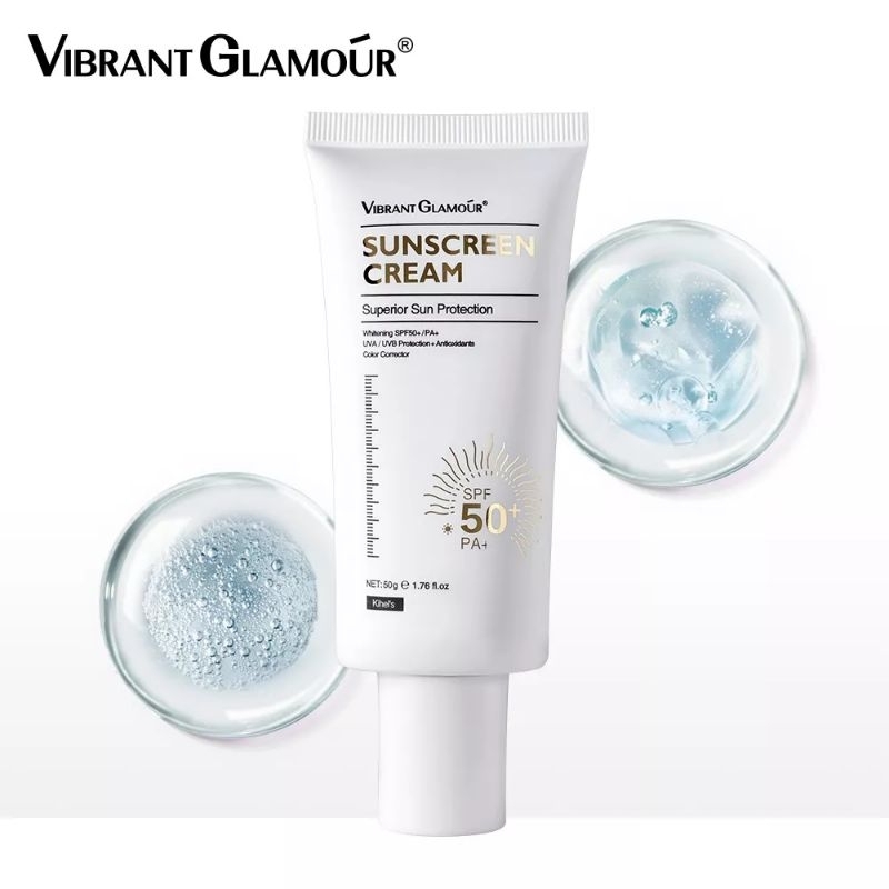 VIBRANT GLAMOUR suncreen Krim Tabir Surya Pemutih 50g Efek Pemutih Ganda Perlindungan Matahari Tabir Surya untuk Wajah