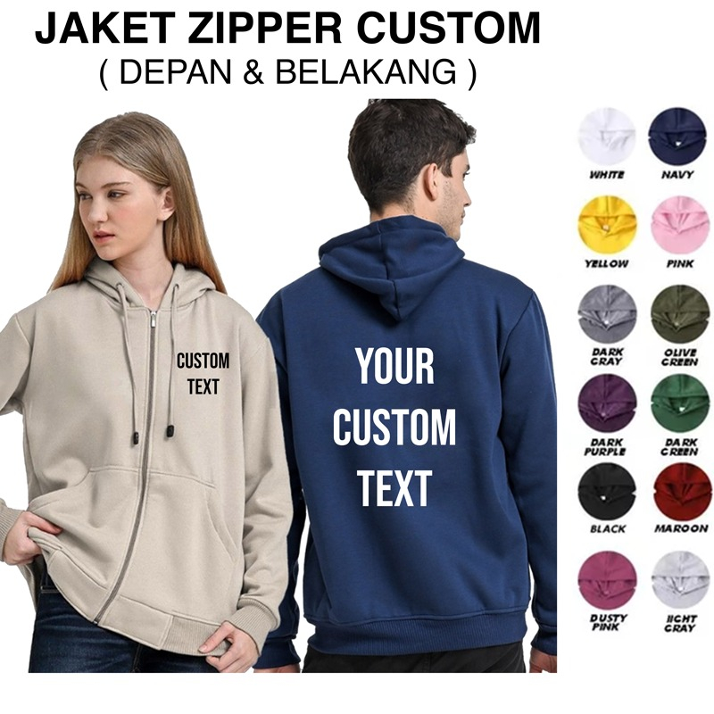 Parisdivarious Zipper Sweater Hoodie Jemper Custom Depan Belakang Bahan Fleece Size S - XXL (Pria &amp; Wanita)