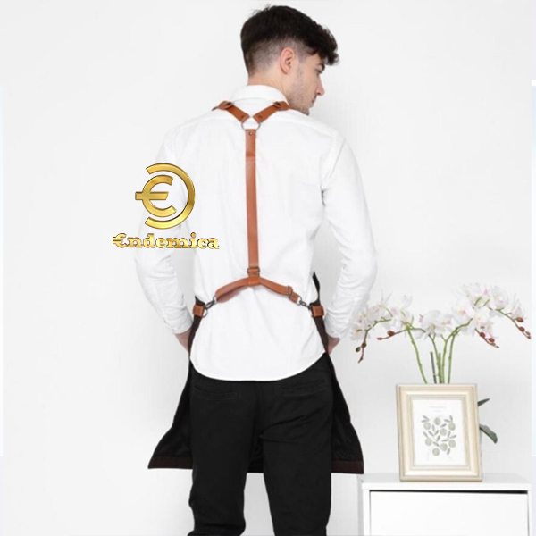Apron barista celemek cafe apron barbershop kanvas waterpellen 100 % &amp; pu leather Y strap plus bordir logo