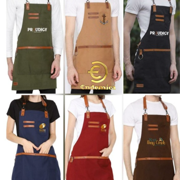 Full apron barista celemek barbershop celemek cafe kanvas PVC Waterproof 100 % &amp; synthetic leather varian warna