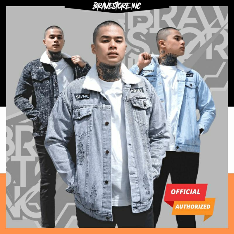 JAKET JEANS DENIM ABU ABU KERAH BULU Domba Pria Wanita Termurah Original SalvioHexia Soft Denim Prem