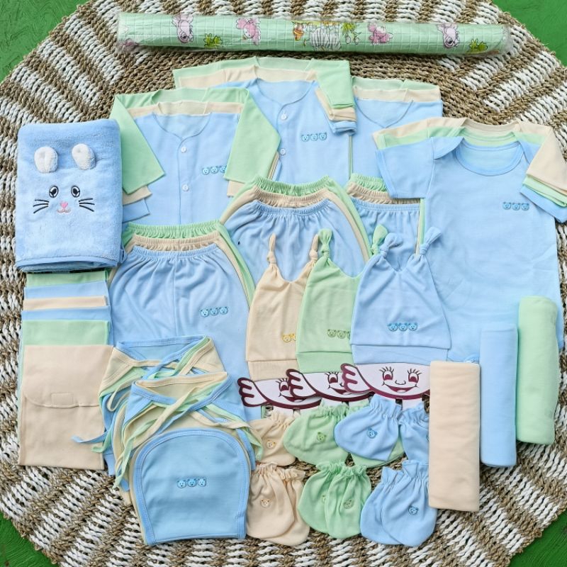 53 PCS Perlengkapan Bayi Baru Lahir /Paket Brojol Baby Newborn komplit Baju Bayi Seri Warna Soft talitababywear