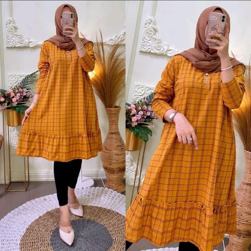 Tunik Voxy Kotak // Tunik Wanita // Tunik Busui Resleting Depan // Tunik Bestseller