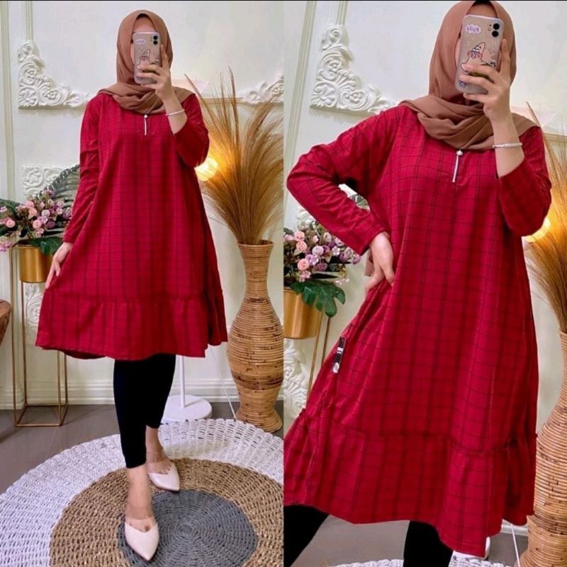 Tunik Voxy Kotak // Tunik Wanita // Tunik Busui Resleting Depan // Tunik Bestseller