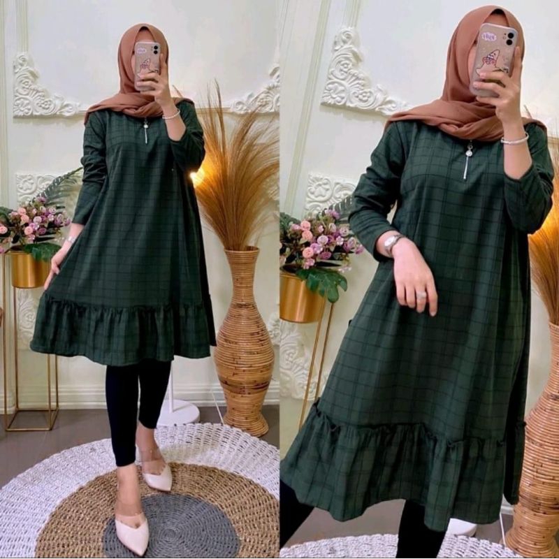 Tunik Voxy Kotak // Tunik Wanita // Tunik Busui Resleting Depan // Tunik Bestseller