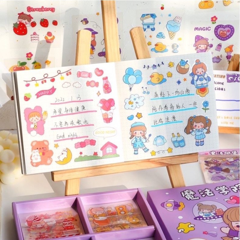 Sticker Waterproof Sticker Momo Dapat Box Isi 100 Lembar Motif Momo Kartun Korea Lucu Anti Air Dekorasi Handbook Scrapbook Sticker