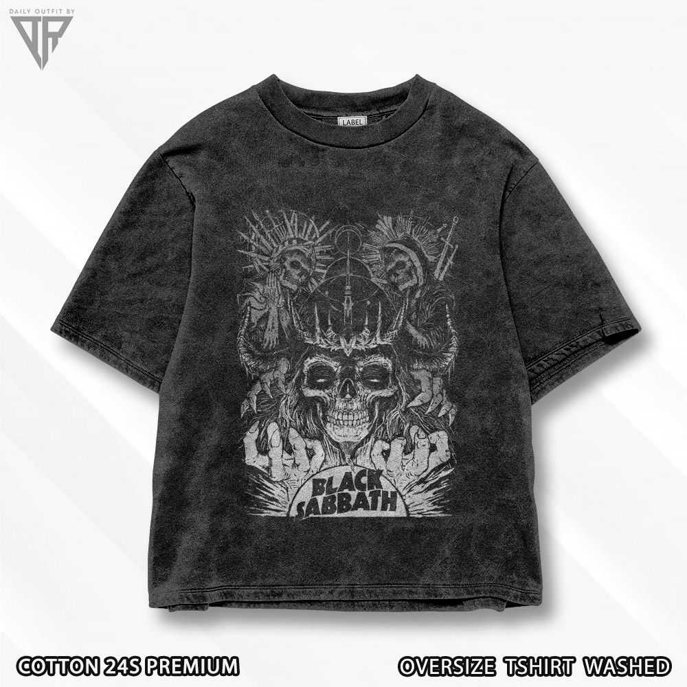 Kaos Black Sabbath Music Vintage Oversized T-shirt Oversize Washed Washing Sandwash Unisex OSW-BS02
