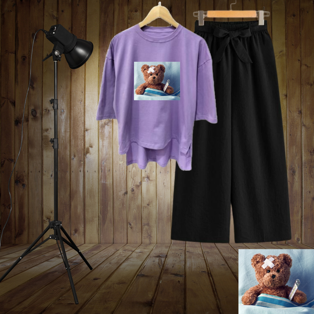 JBF Setelan Baju Remaja Atasan Kaos Tunik Model Pengiun Motif Bear Sick Dan Celana Panjang