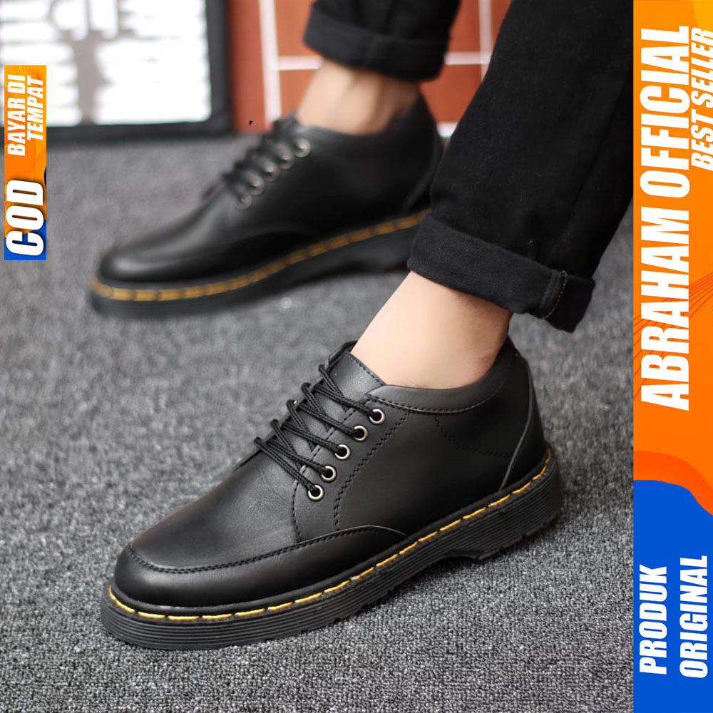 Sepatu Formal Pantofel Pria Docmart Casual Kulit Kerja Hitam Abraham Juhan