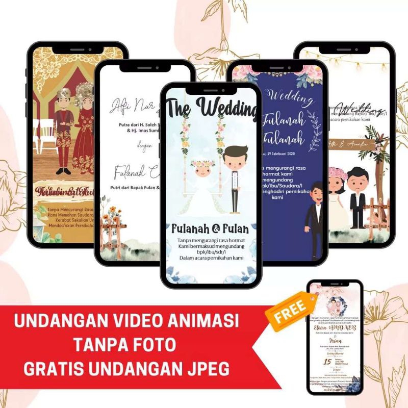 Undangan video digital pernikahan animasi/tanpa foto + free undangan